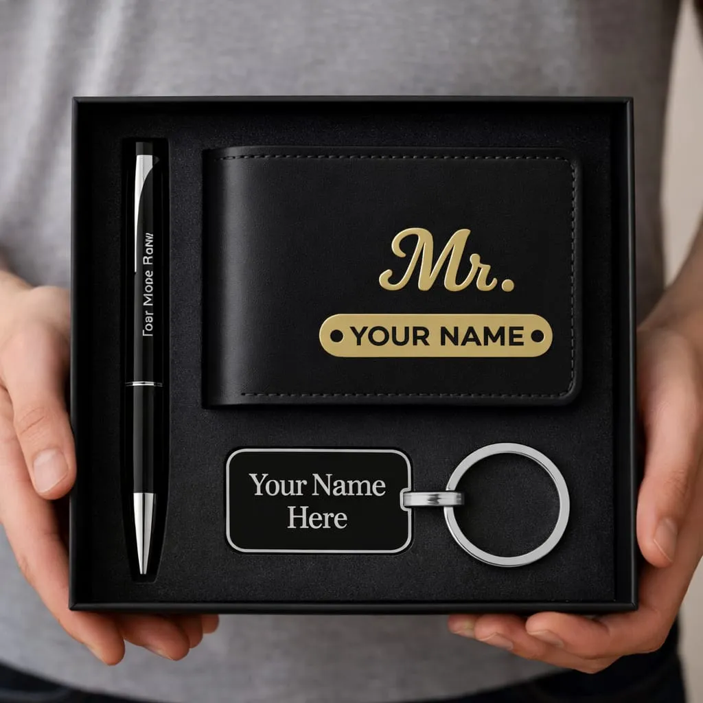 Customize wallet pen keychain combo gift set "ham07"